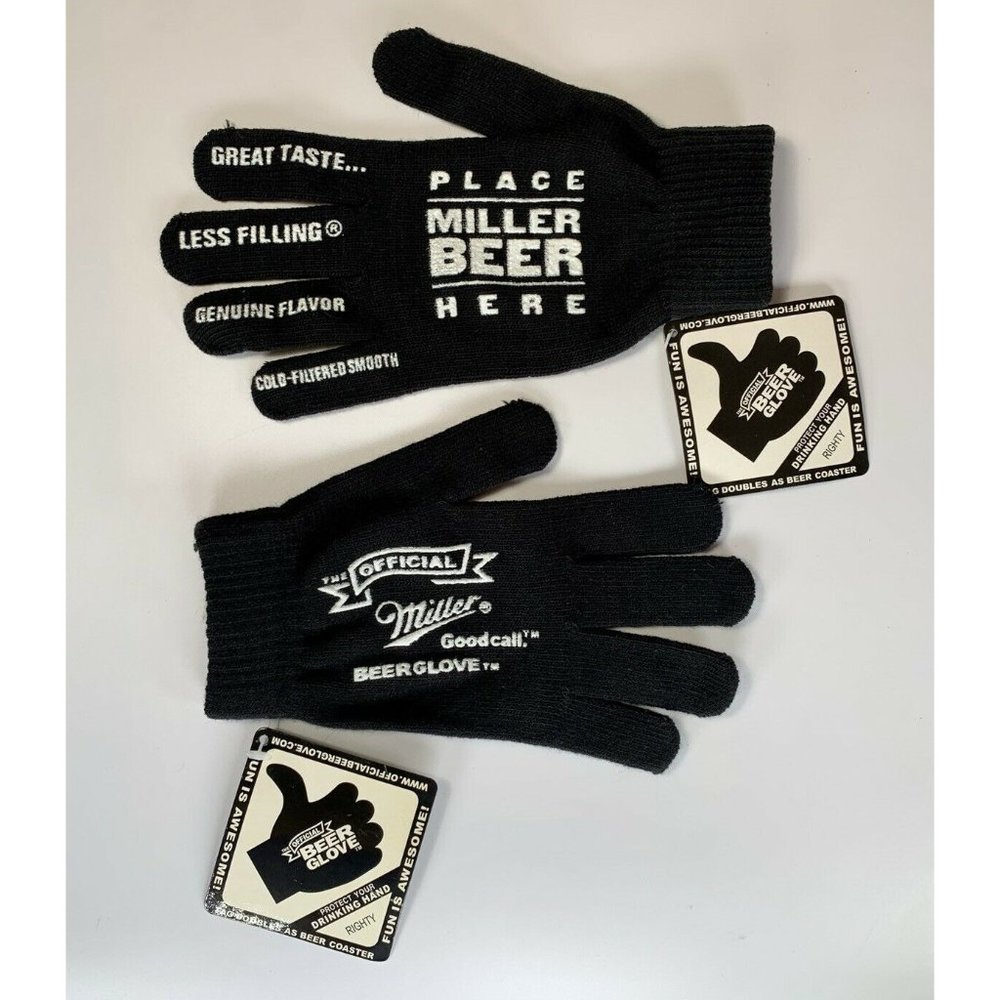 NEW Two Pair Miller Beer Official Good Call Black Knit Glove  TWO Right Hands